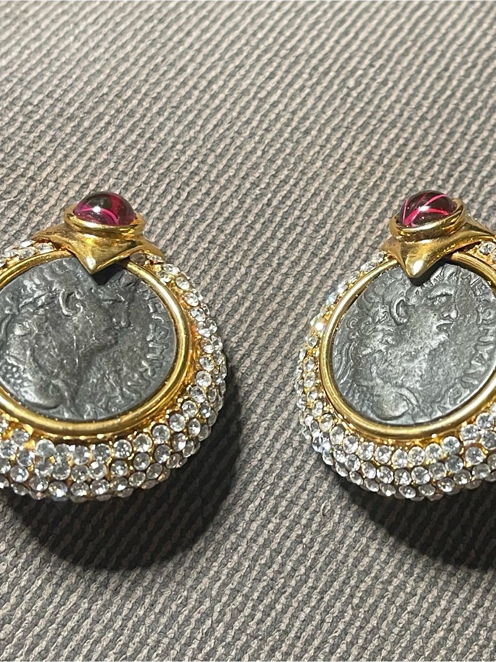 Two pairs of vintage 80s coin-style clip on earrings. - Picture 2 of 3